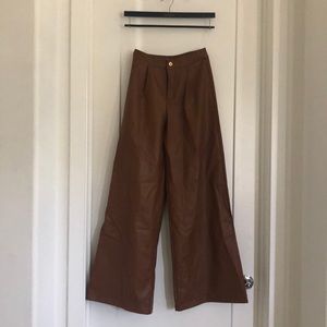 Wide leg leather pants